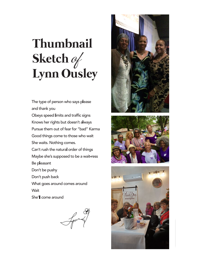 Self authored poem by Lynn D. Ousley, additional pictures with friends